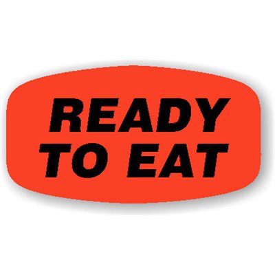 Label - Ready To Eat Black On Red Short Oval 1000/Roll