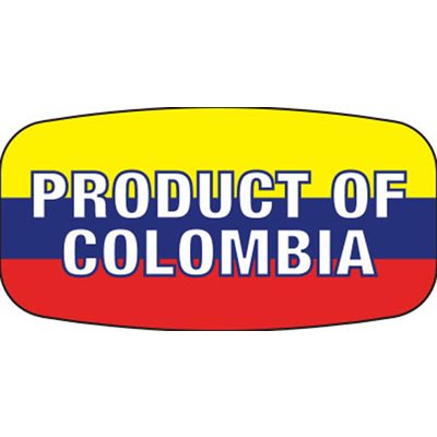 Label - Product Of Colombia Red/Yellow/Blue On White Short Oval 1000/Roll