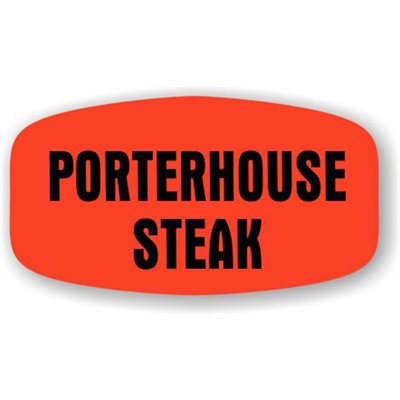 Label - Porterhouse Steak Black On Red Short Oval 1000/Roll