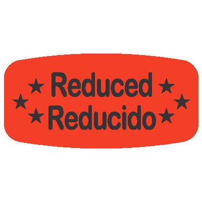 Label - ReducedReducido Black On Red Short Oval 1000/Roll