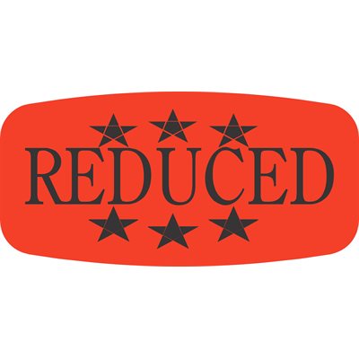 Label - Reduced (w/stars) Black On Red Short Oval 1000/Roll