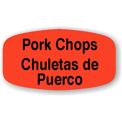 Label - Pork Chops- Chuletas De Puerco Black On Red Short Oval 1000/Roll