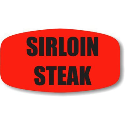 Label - Sirloin Steak Black On Red Short Oval 1000/Roll
