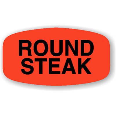 Label - Round Steak Black On Red Short Oval 1000/Roll