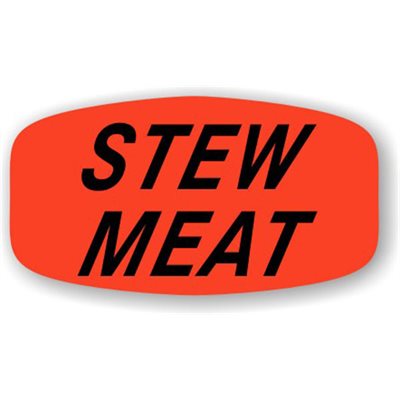 Label - Stew Meat Black On Red Short Oval 1000/Roll