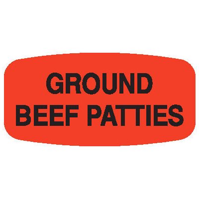 Label - Ground Beef Patties Black On Red Short Oval 1000/Roll