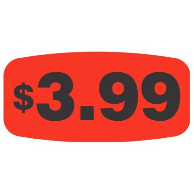 Label - $3.99 Black On Red Short Oval 1000/Roll