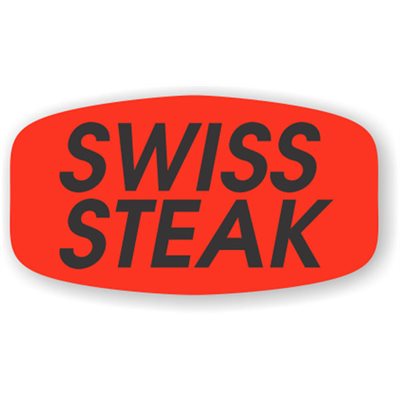 Label - Swiss Steak Black On Red Short Oval 1000/Roll