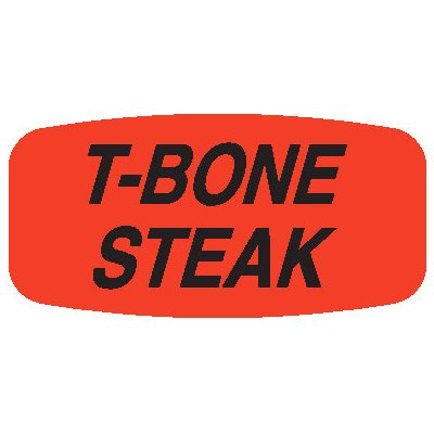 Label - T-Bone Steak Black On Red Short Oval 1000/Roll