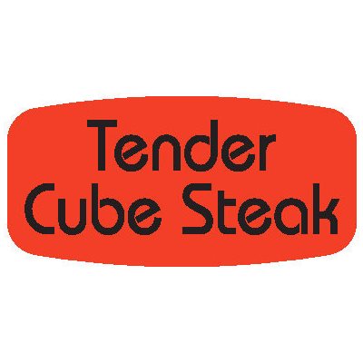 Label - Tender Cube Steak Black On Red Short Oval 1000/Roll