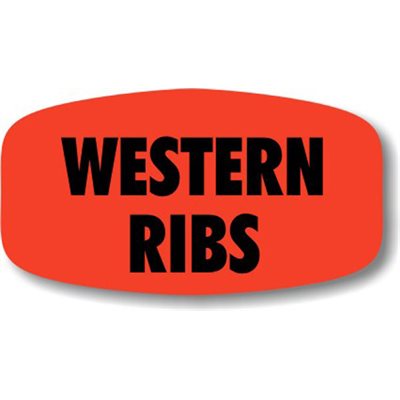 Label - Western Ribs Black On Red Short Oval 1000/Roll