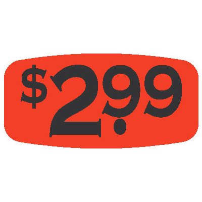 Label - $2.99 Black On Red Short Oval 1000/Roll