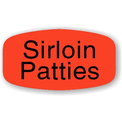 Label - Sirloin Patties Black On Red Short Oval 1000/Roll