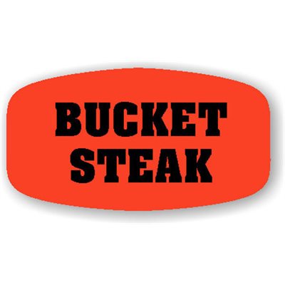 Label - Bucket Steak Black On Red Short Oval 1000/Roll