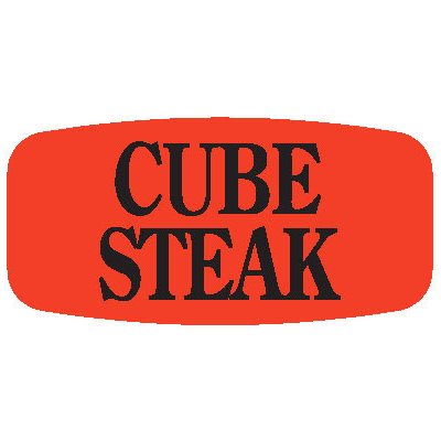 Label - Cube Steak Black On Red Short Oval 1000/Roll