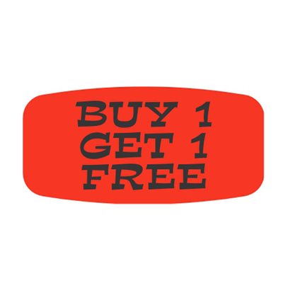 Label - Buy 1 Get 1 Free Black On Red Short Oval 1000/Roll