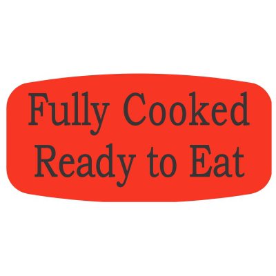 Label - Fully CookedReady To Eat Black On Red Short Oval 1000/Roll