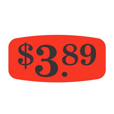 Label - $3.89 Black On Red Short Oval 1000/Roll