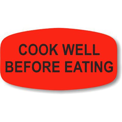 Label - Cook Well Before Eating Black On Red Short Oval 1000/Roll