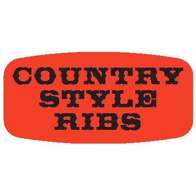 Label - Country Style Ribs Black On Red Short Oval 1000/Roll