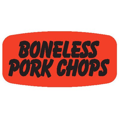 Label - Boneless Pork Chops Black On Red Short Oval 1000/Roll