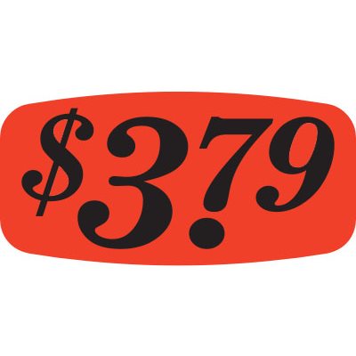 Label - $3.79 Black On Red Short Oval 1000/Roll