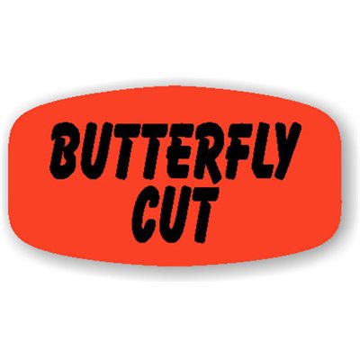 Label - Butterfly Cut Black On Red Short Oval 1000/Roll