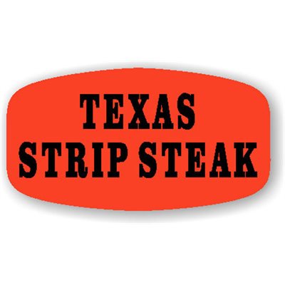 Label - Texas Strip Steak Black On Red Short Oval 1000/Roll