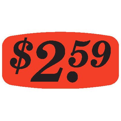 Label - $2.59 Black On Red Short Oval 1000/Roll