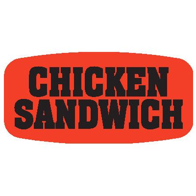 Label - Chicken Sandwich Black On Red Short Oval 1000/Roll
