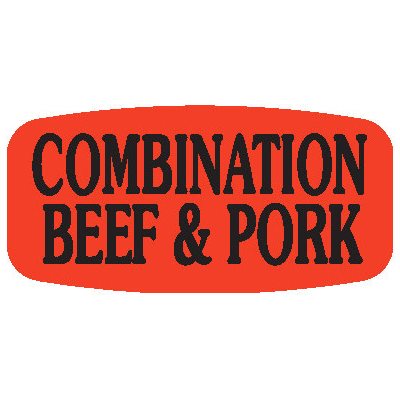 Label - Combination Beef & Pork Black On Red Short Oval 1000/Roll