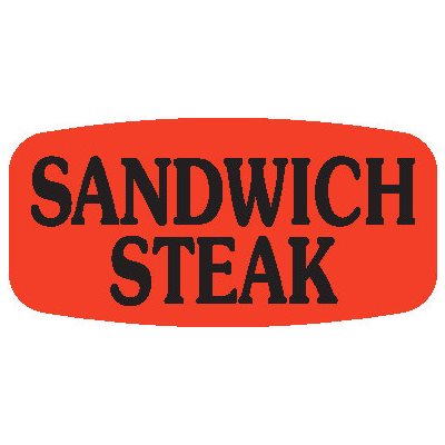 Label - Sandwich Steak Black On Red Short Oval 1000/Roll