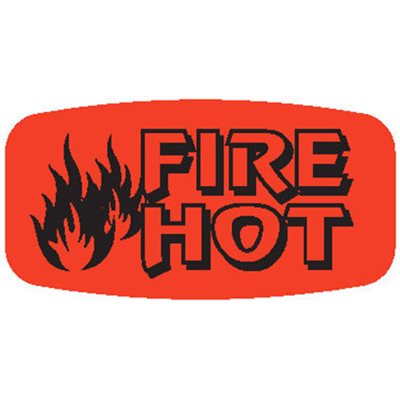 Label - Fire Hot Black On Red Short Oval 1000/Roll