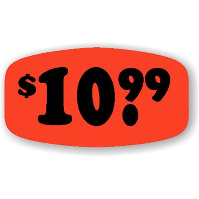 Label - $10.99 Black On Red Short Oval 1000/Roll