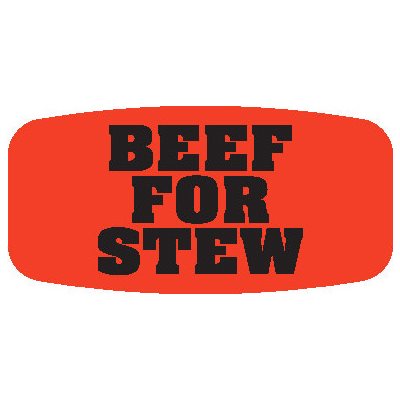 Label - Beef For Stew Black On Red Short Oval 1000/Roll