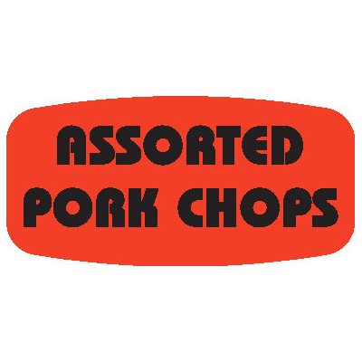 Label - Assorted Pork Chops Black On Red Short Oval 1000/Roll