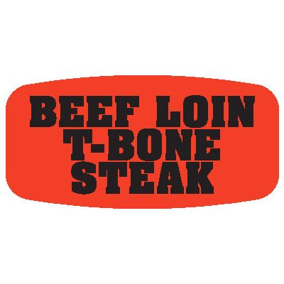 Label - Beef Loin T-Bone Steak Black On Red Short Oval 1000/Roll