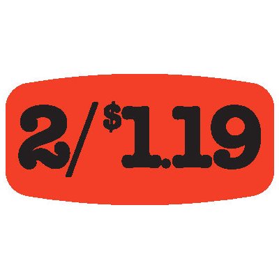 Label - 2/$1.19 Black On Red Short Oval 1000/Roll