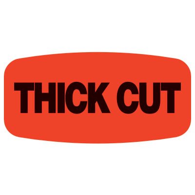 Label - Thick Cut Black On Red Short Oval 1000/Roll