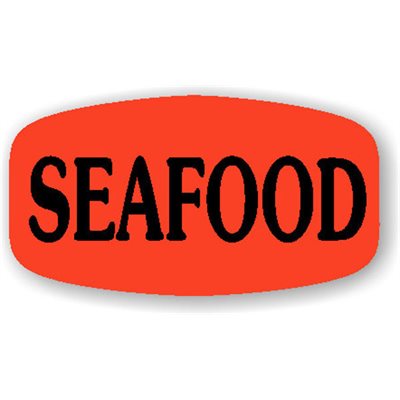 Label - Seafood Black On Red Short Oval 1000/Roll