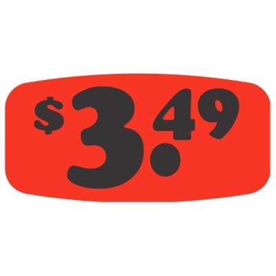 Label - $3.49 Black On Red Short Oval 1000/Roll