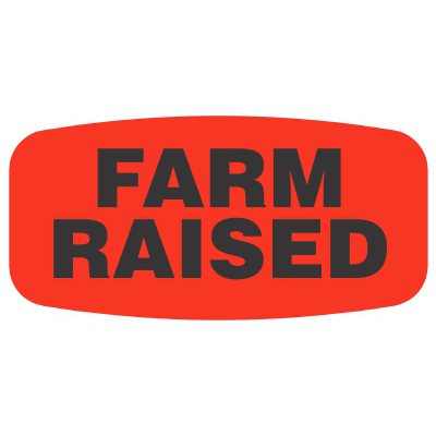 Label - Farm Raised Black On Red Short Oval 1000/Roll