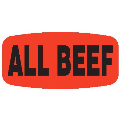 Label - All Beef Black On Red Short Oval 1000/Roll