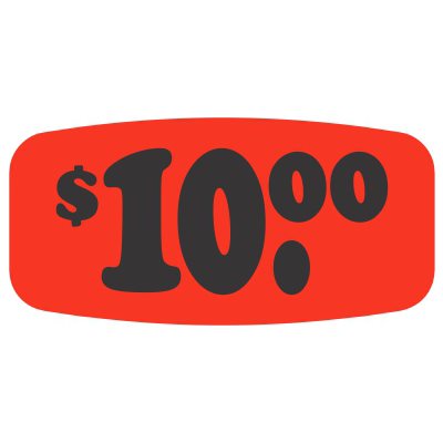 Label - $10.00 Black On Red Short Oval 1000/Roll