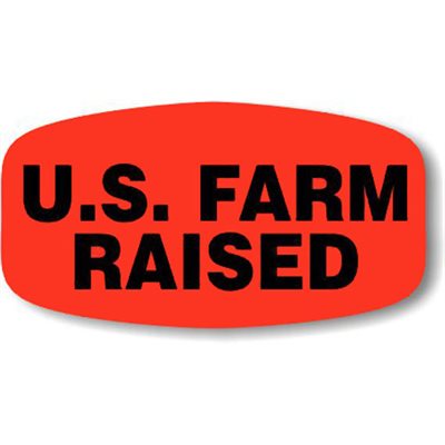 Label - U.S. Farm Raised Black On Red Short Oval 1000/Roll