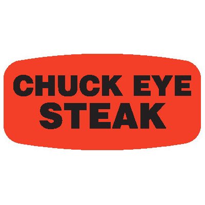 Label - Chuck Eye Steak Black On Red Short Oval 1000/Roll