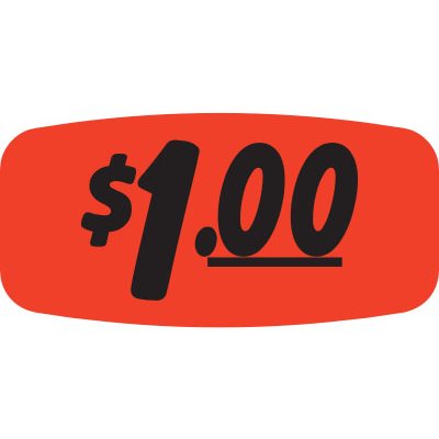 Label - $1.00 Black On Red Short Oval 1000/Roll