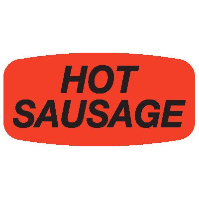 Label - Hot Sausage Black On Red Short Oval 1000/Roll