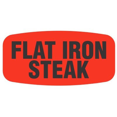 Label - Flat Iron Steak Black On Red Short Oval 1000/Roll