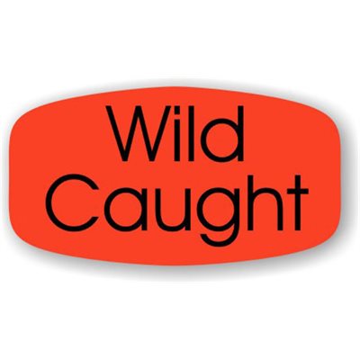 Label - Wild Caught Black On Red Short Oval 1000/Roll